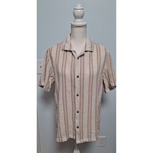 Free Planet Good Times Sunny Days Crochet Button Up Shirt LG Pale Striped Collar
